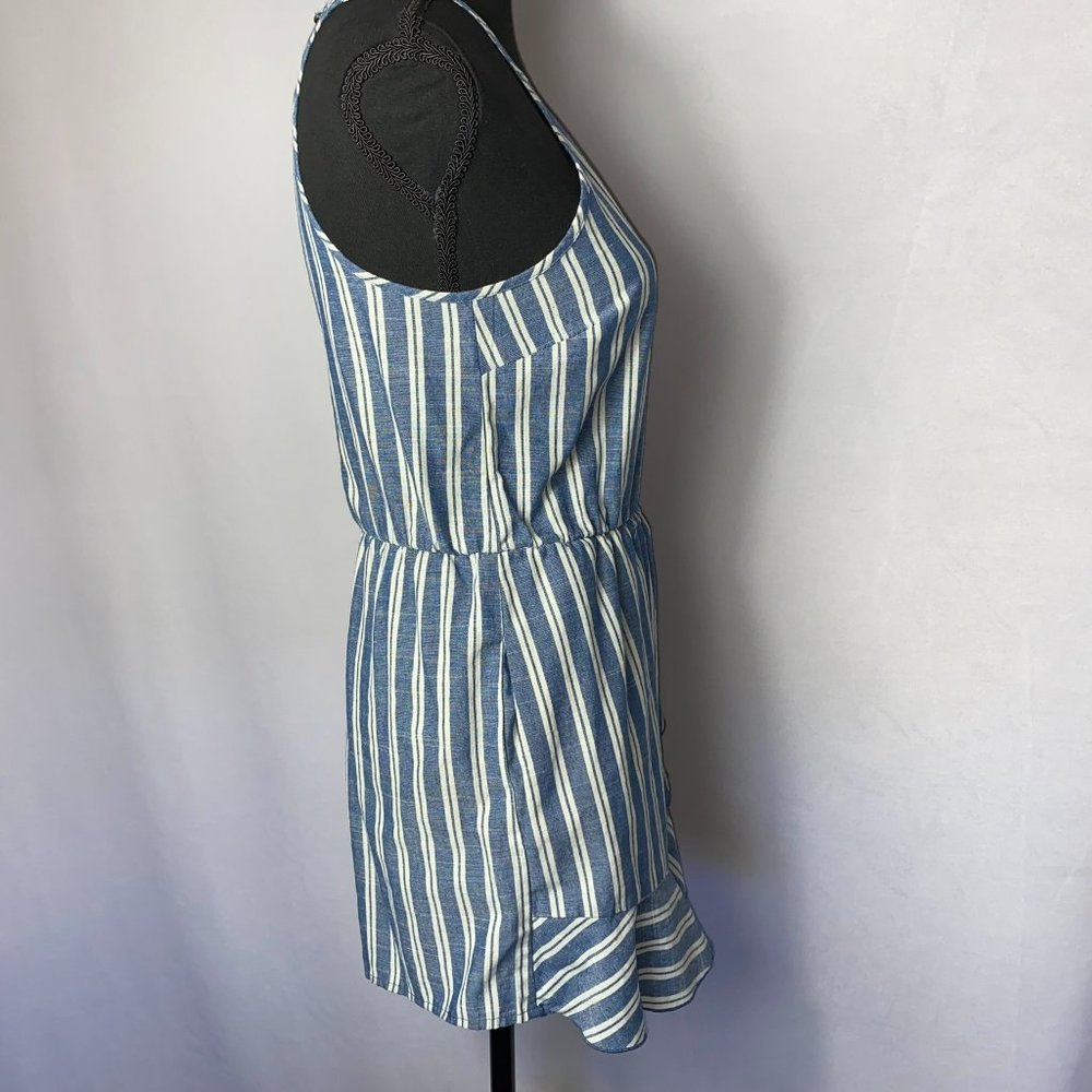Speechless Sleeveless Faux Wrap Romper White Blue Striped Size XXS - Picture 7 of 10